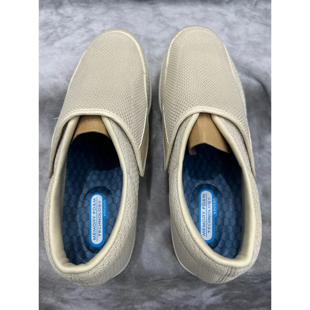 Youyun Mens 12 Beige Mesh Slip On Walking Shoes Memory Foam Comfort Sneaker
